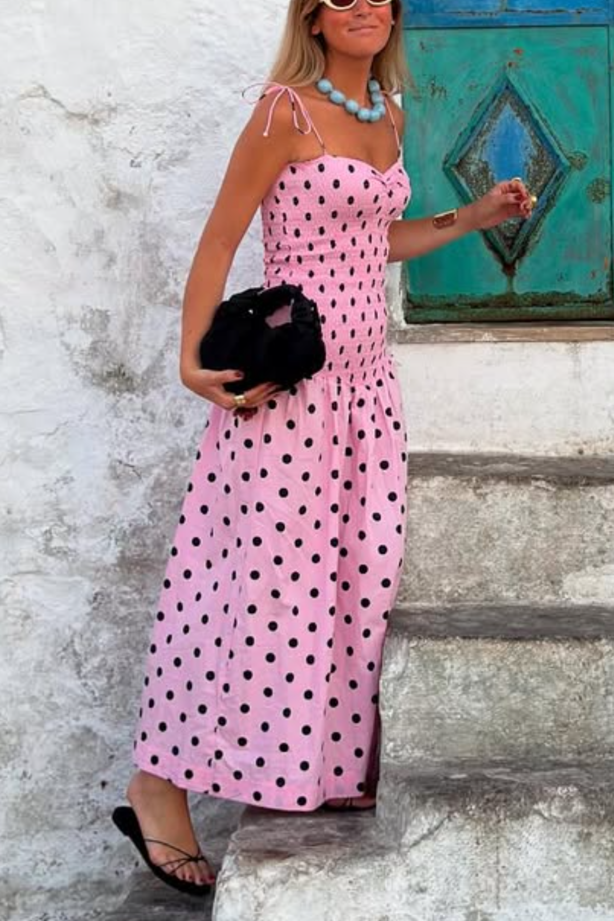 Shirred Drop Hem Maxi Dress