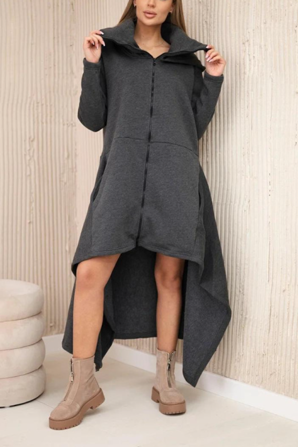 Asymmetrical Hem Solid Hoodie Dress Oversized