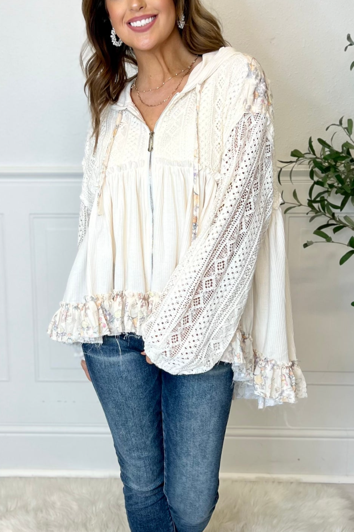 Cascaded Floral Lace Hoodie