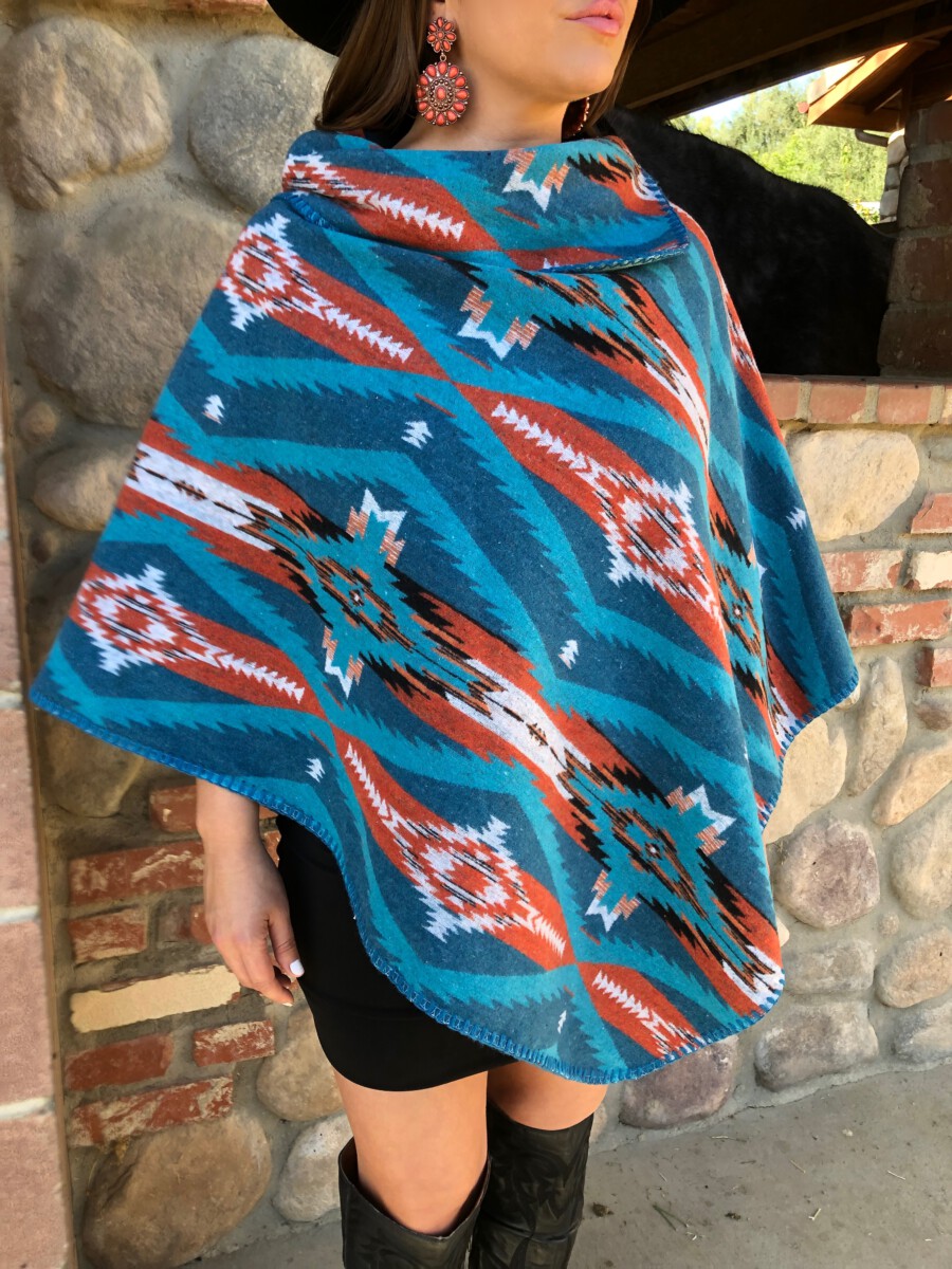 "Riley"Aztec Poncho ( Teal )