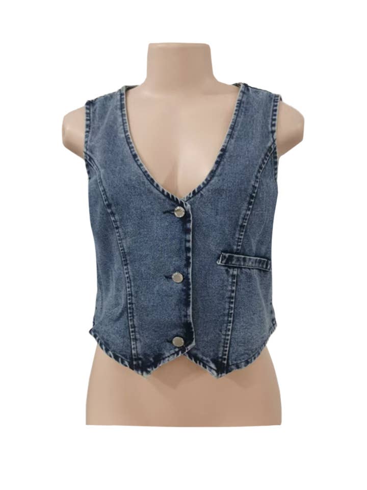 Sexy Denim Cowgirl Vest Top