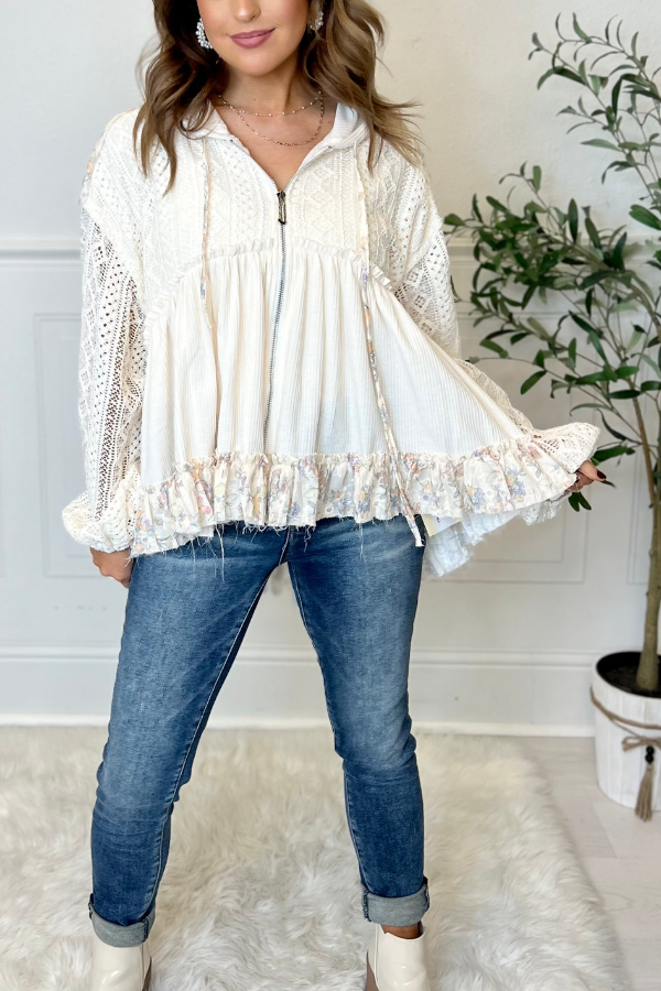 Cascaded Floral Lace Hoodie