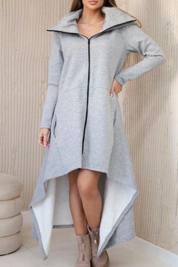 Asymmetrical Hem Solid Hoodie Dress Oversized