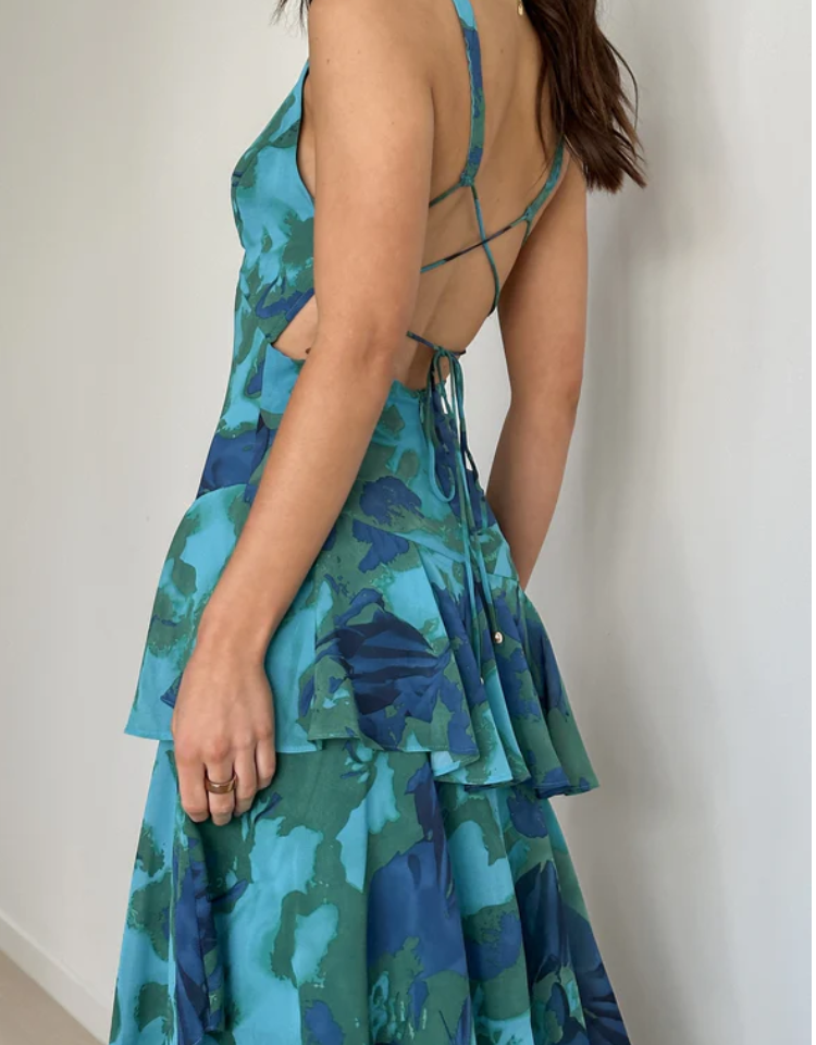 Strappy Back Ruffle Midi Dress