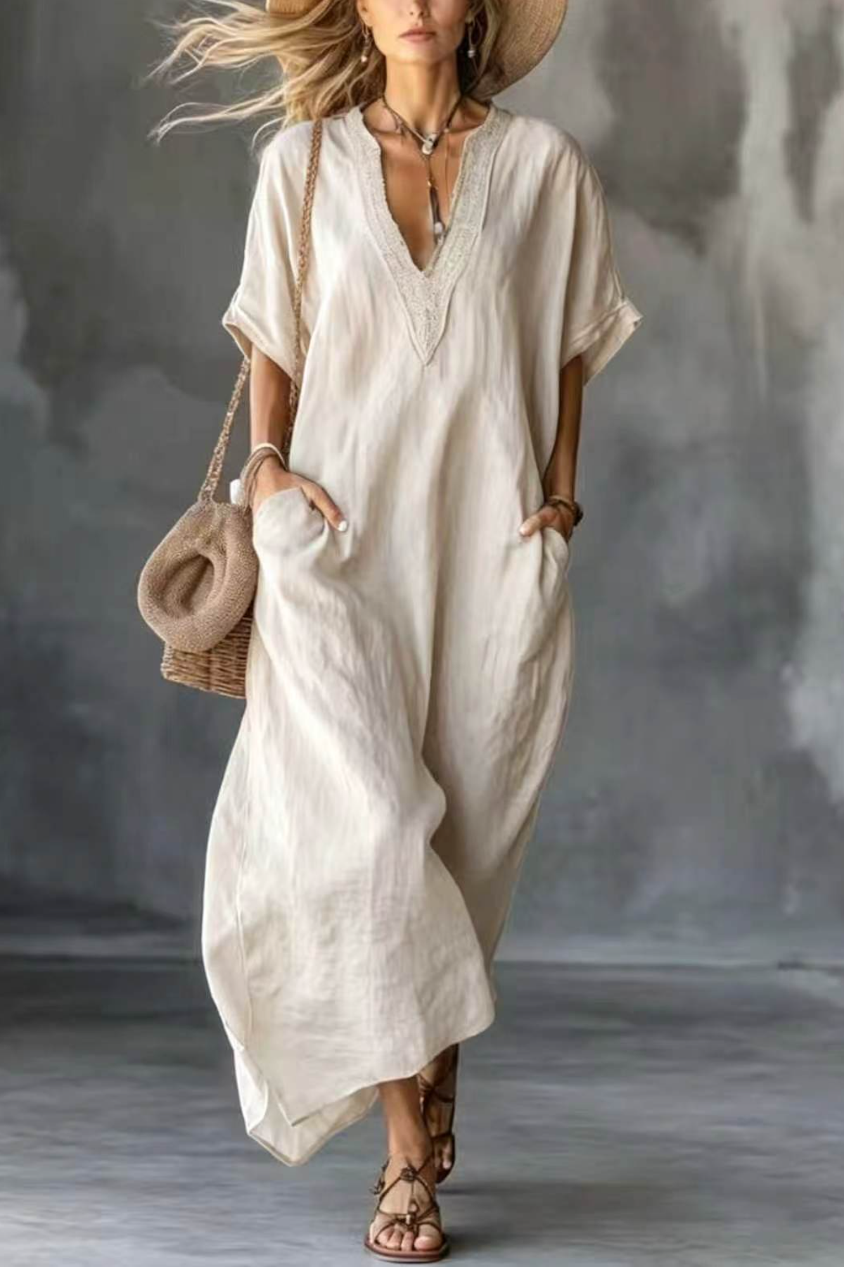 Women's Retro Casual V-neck Dress