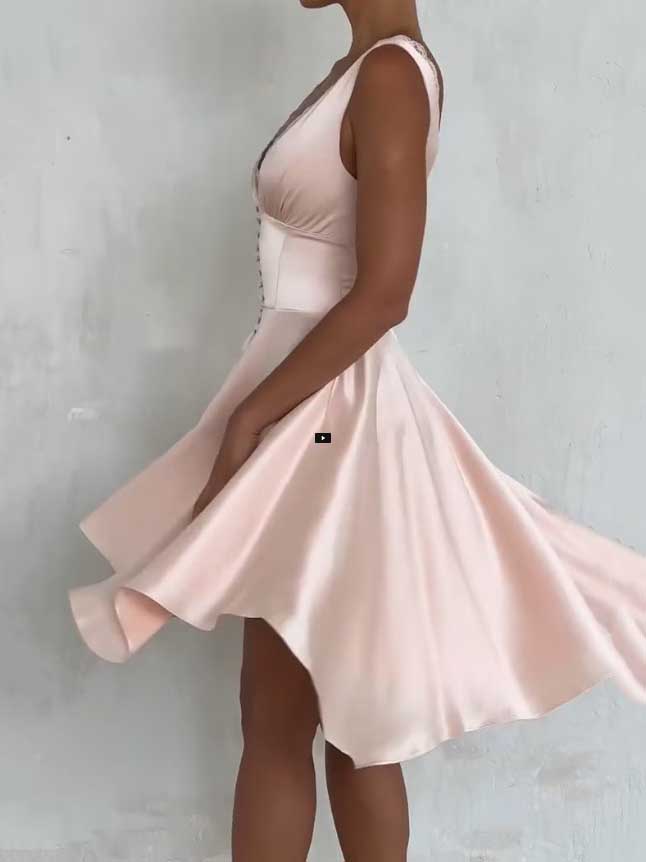 Deep V Irregular Hem Midi Dress