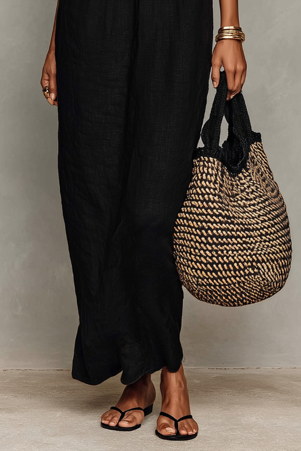 Women’s Minimalist Linen-Blend Lace-Patchwork Strapless Slip Maxi Dress