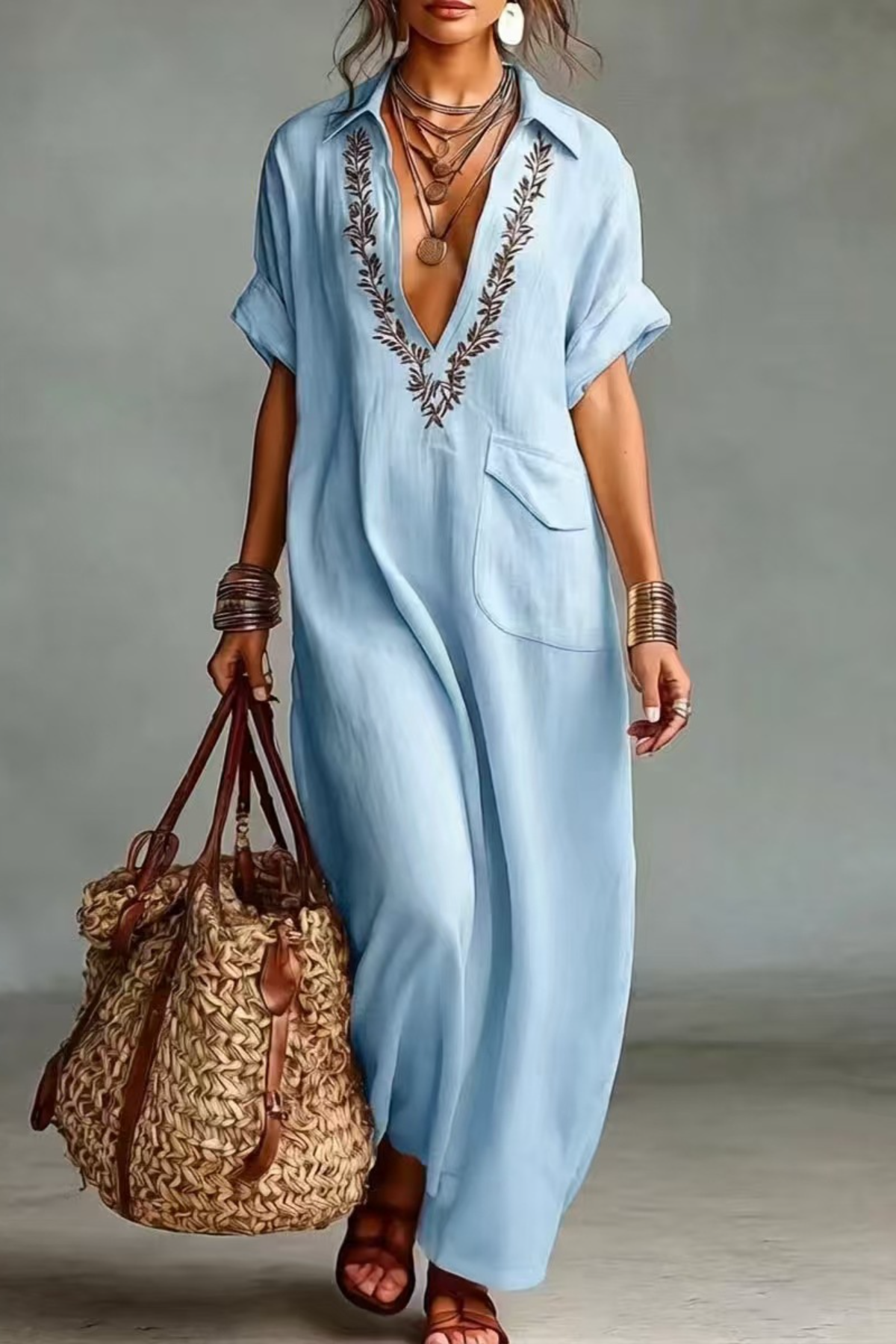 Women's Loose Pocket Casual Lapel Dress