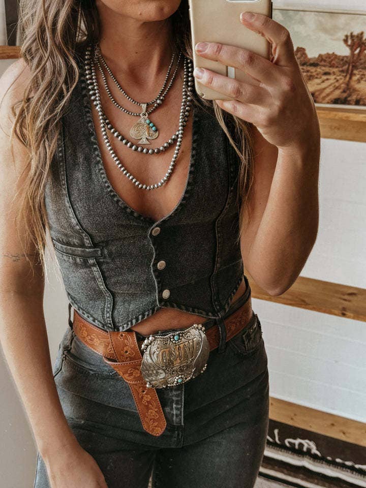 Sexy Denim Cowgirl Vest Top