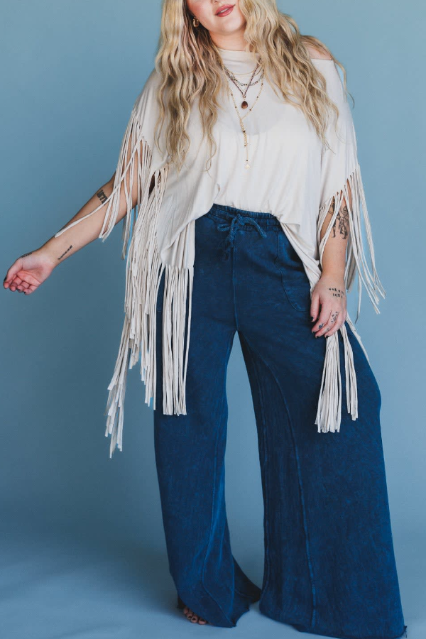 Fringed Bat-Sleeve Top
