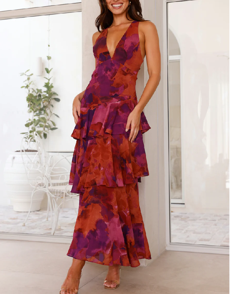 Strappy Back Ruffle Midi Dress