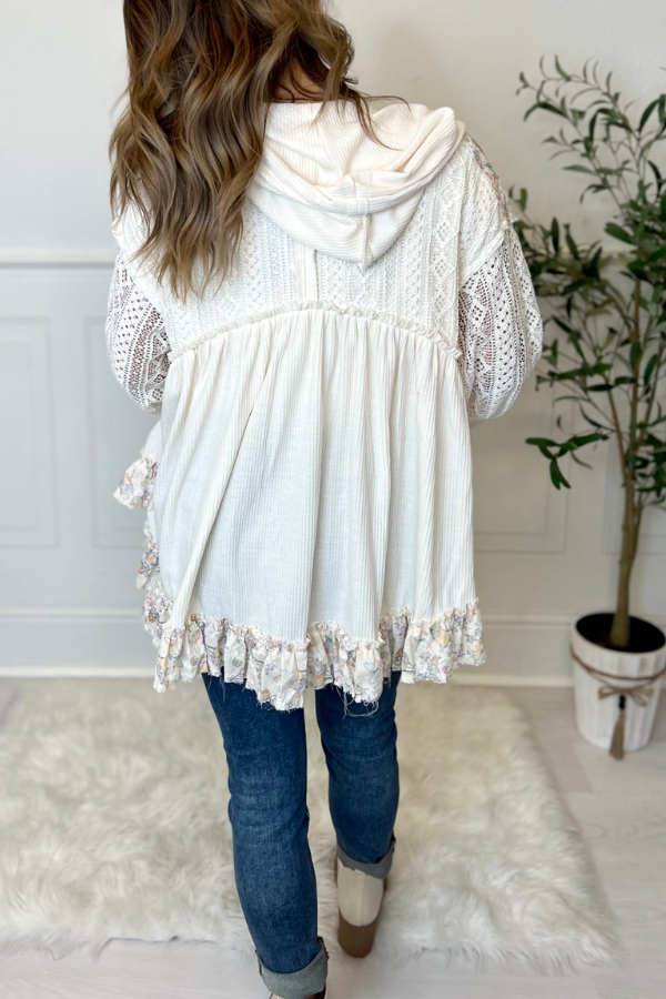 Cascaded Floral Lace Hoodie