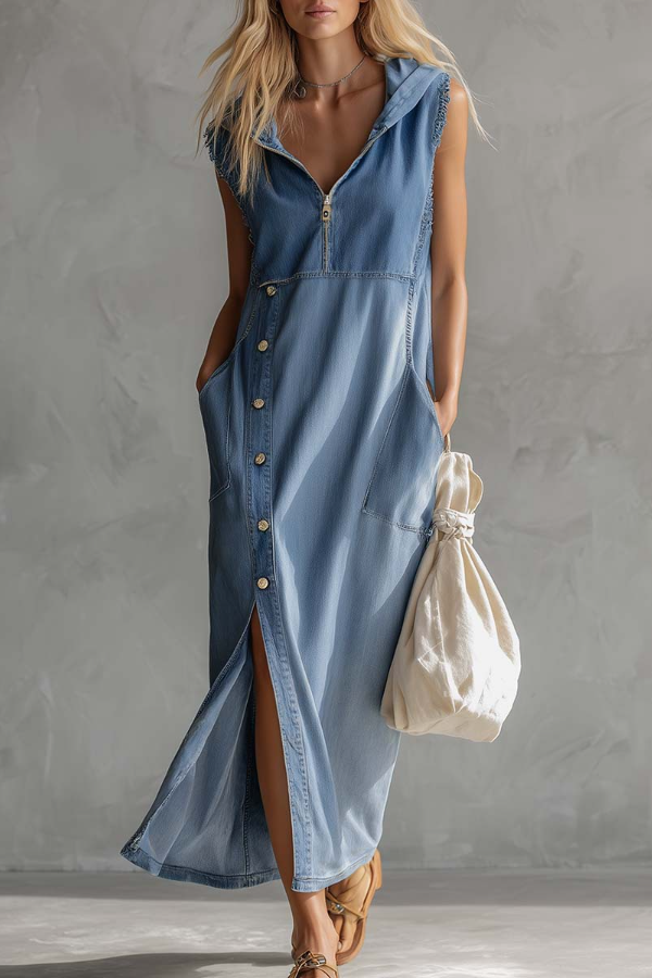 Loose Casual Long Cardigan Vest Denim Dress