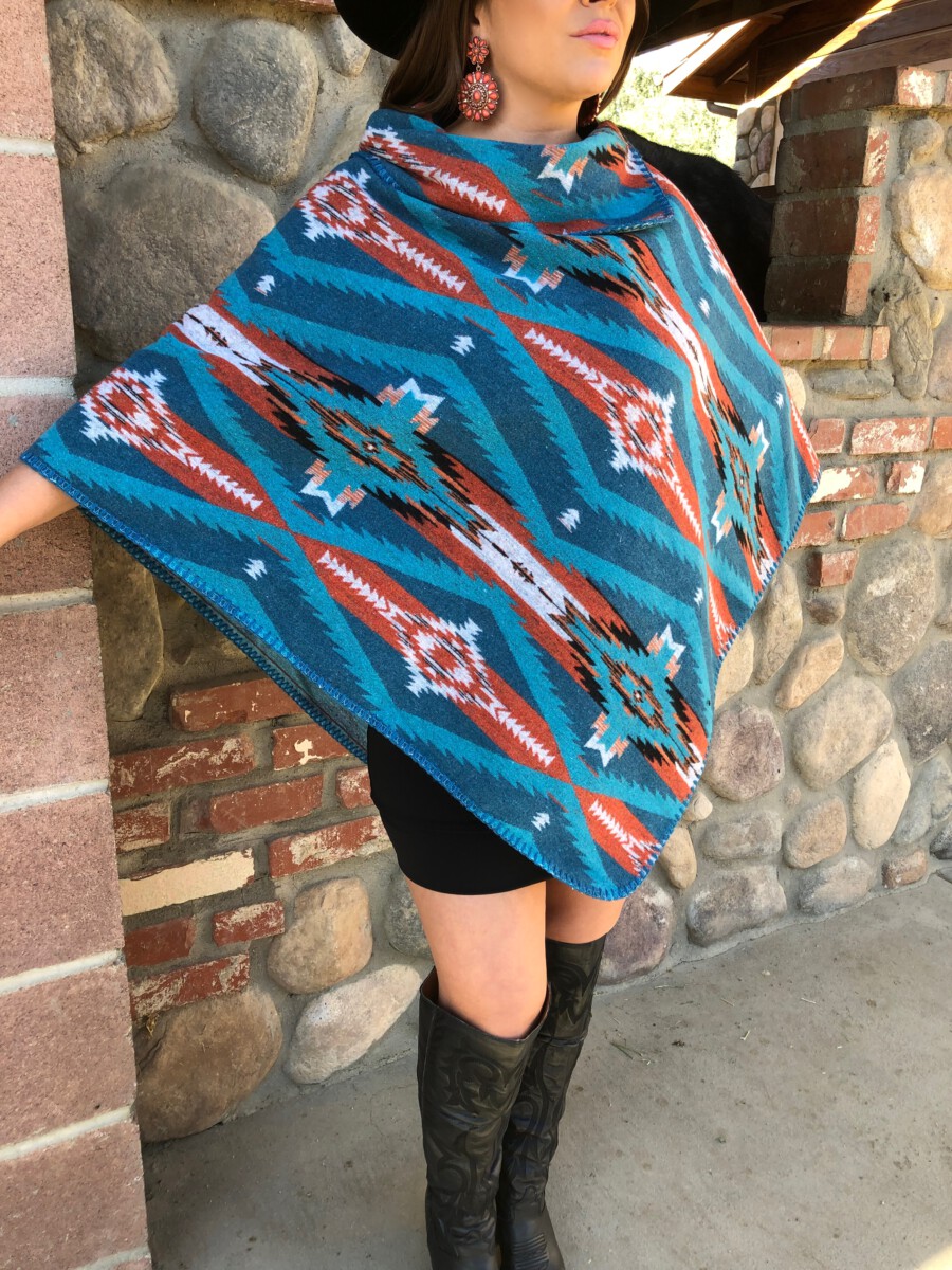 "Riley"Aztec Poncho ( Teal )