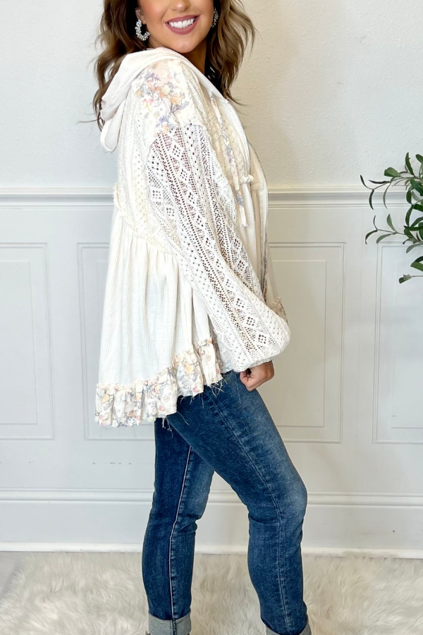 Cascaded Floral Lace Hoodie