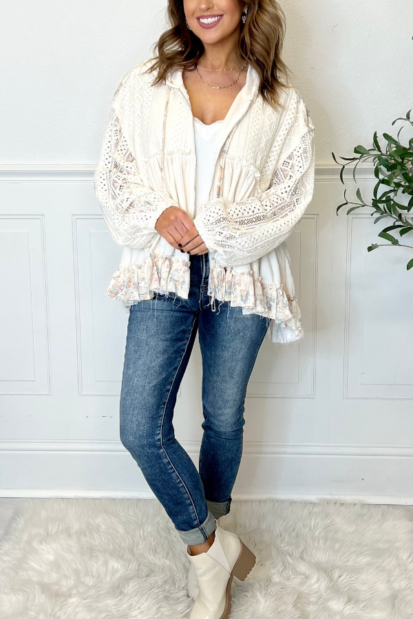 Cascaded Floral Lace Hoodie