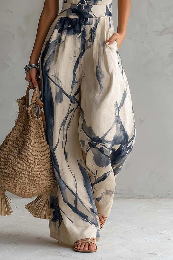 Backless Printed Wide-leg Jumpsuit