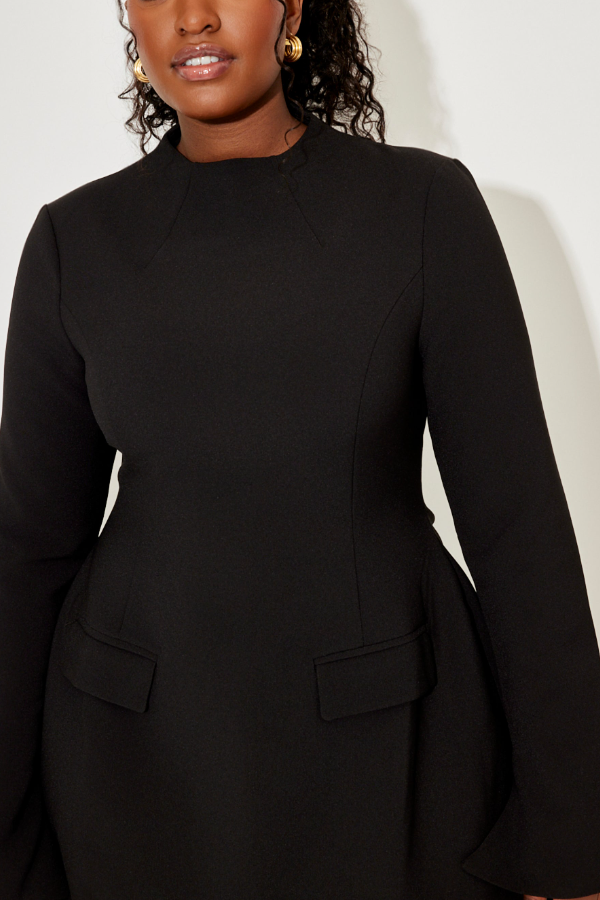 Small Stand Collar Long Sleeve Dress