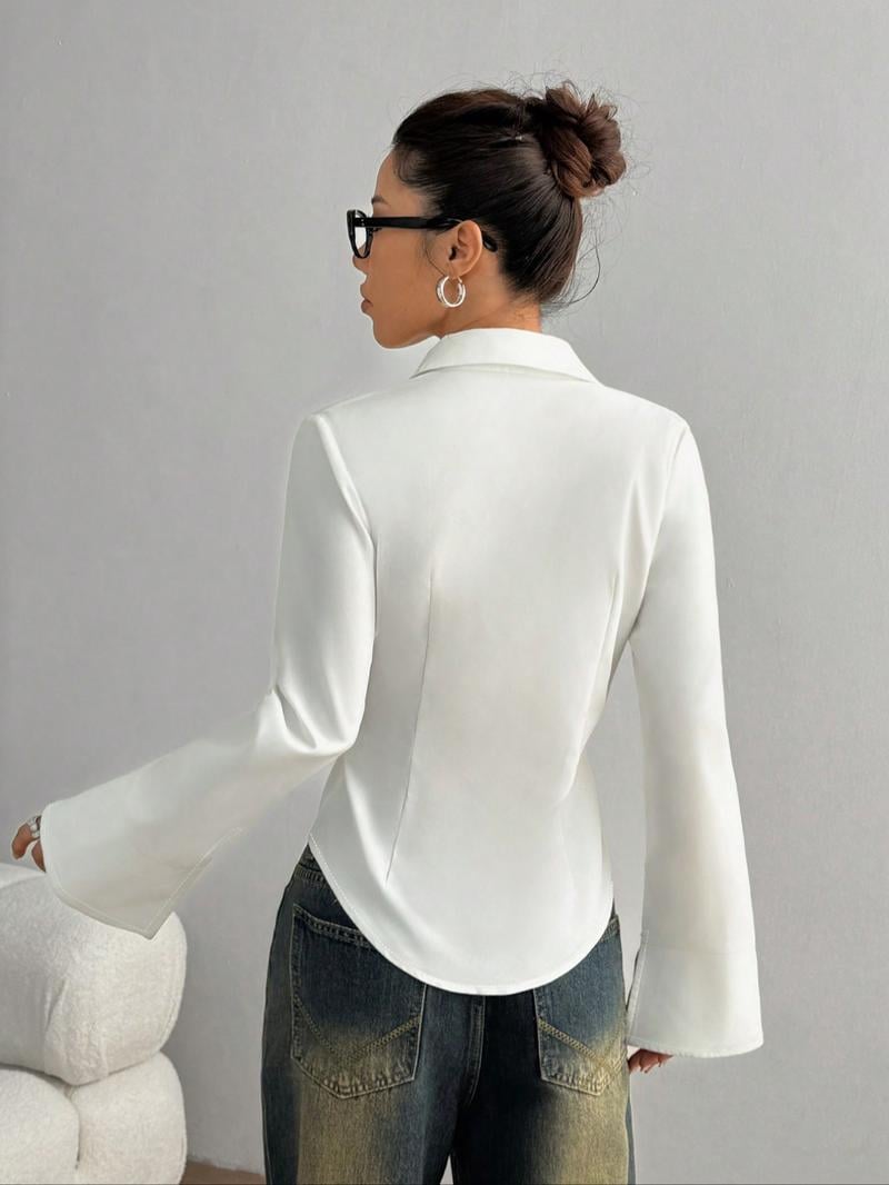 Women's Slim-Fit Button-Down Long-Sleeved Casual Shirt, Suitable for Daily Commuting