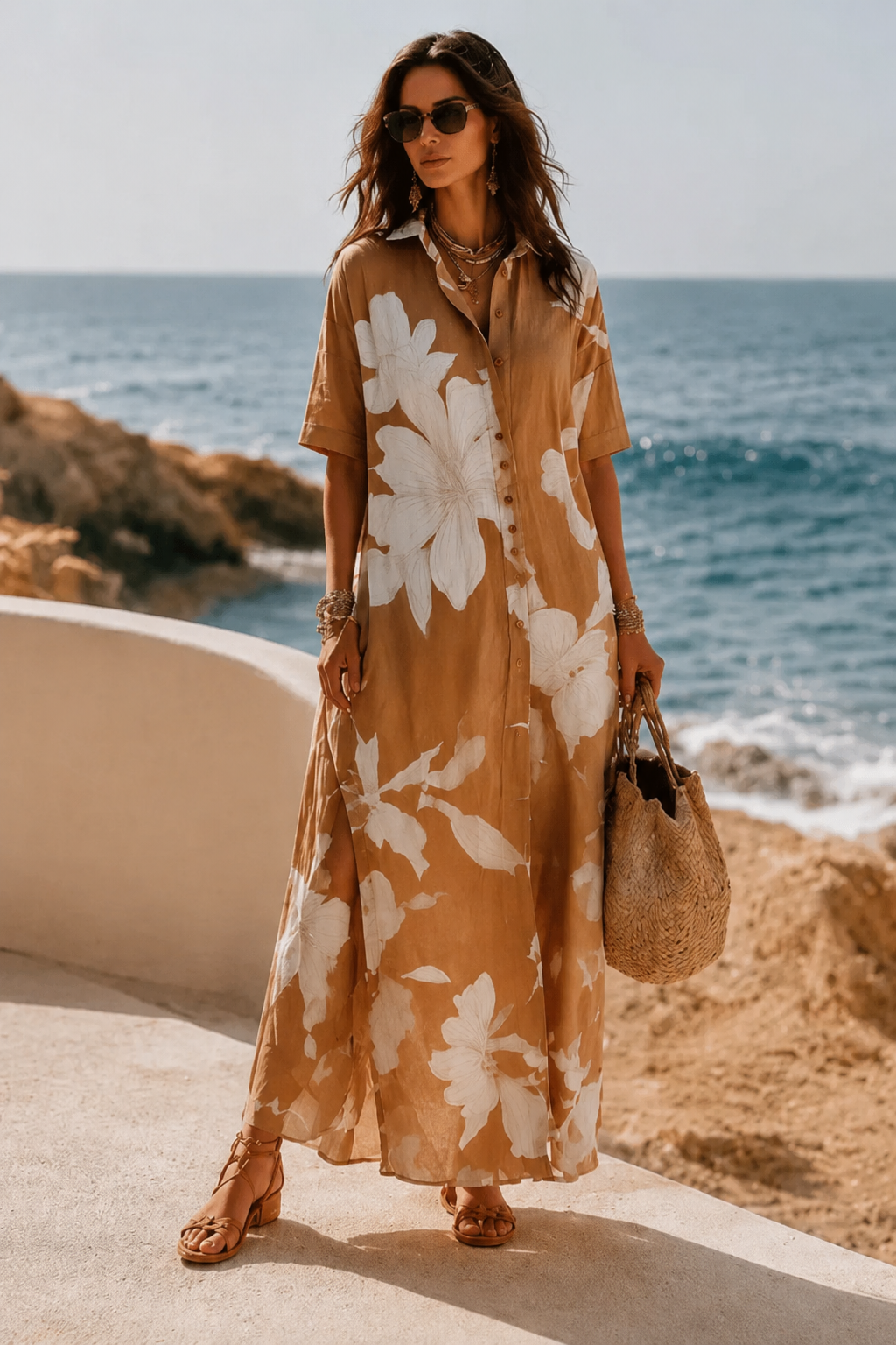 Floral Print Button-Down Shirt Maxi Dress