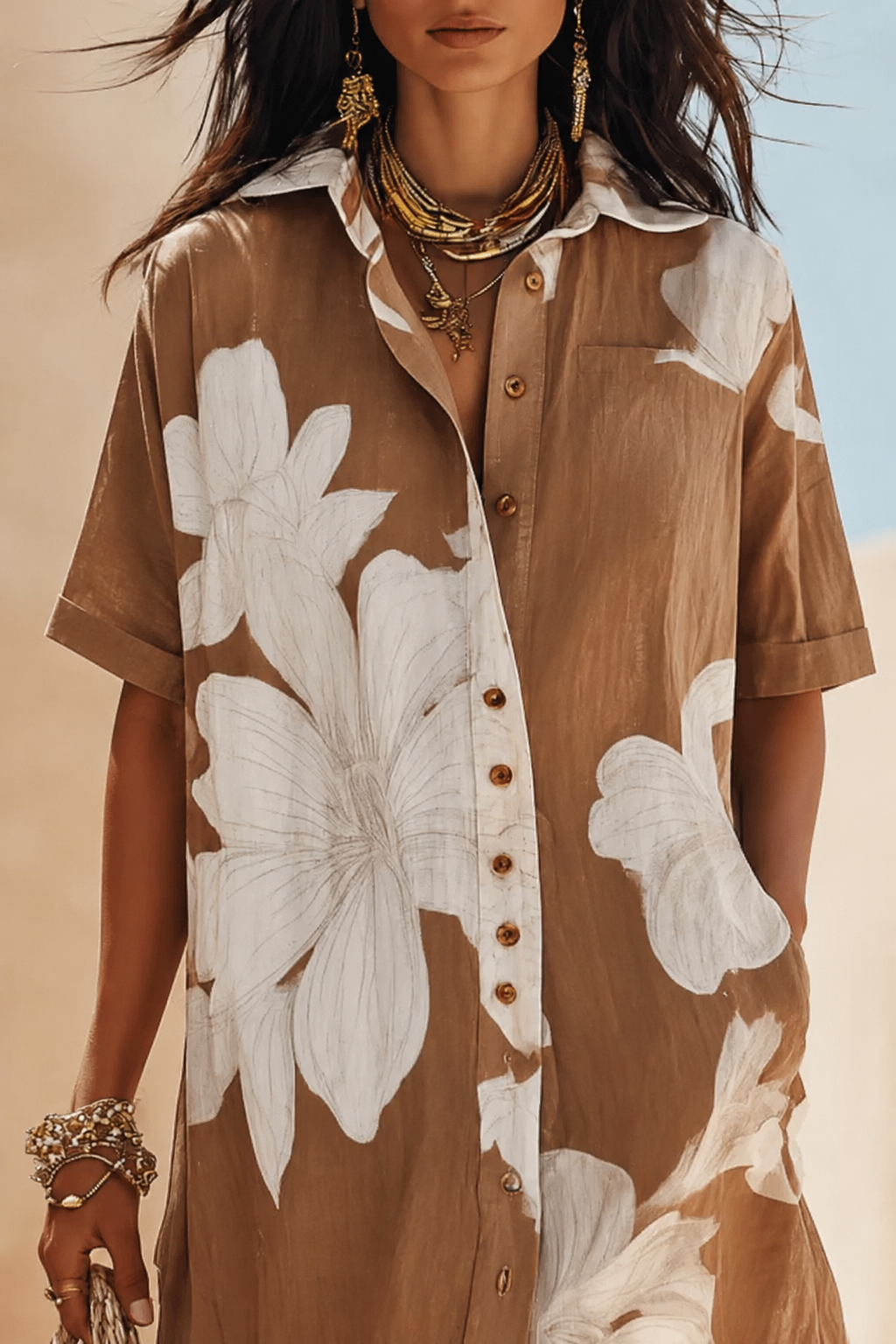 Floral Print Button-Down Shirt Maxi Dress