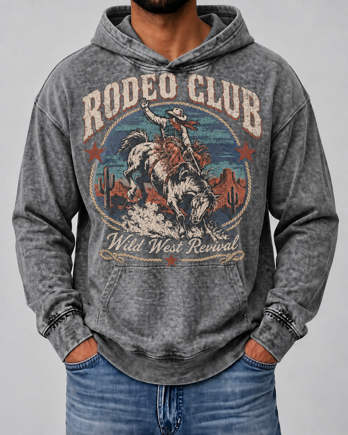 Men's Vintage Rodeo Club Graphic Mineral Wash Hoodie