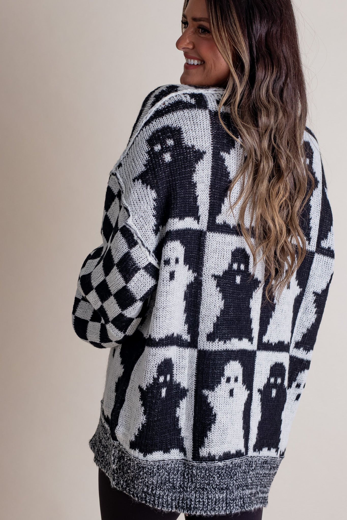 Ghost Spooky Season Checkered Sweater