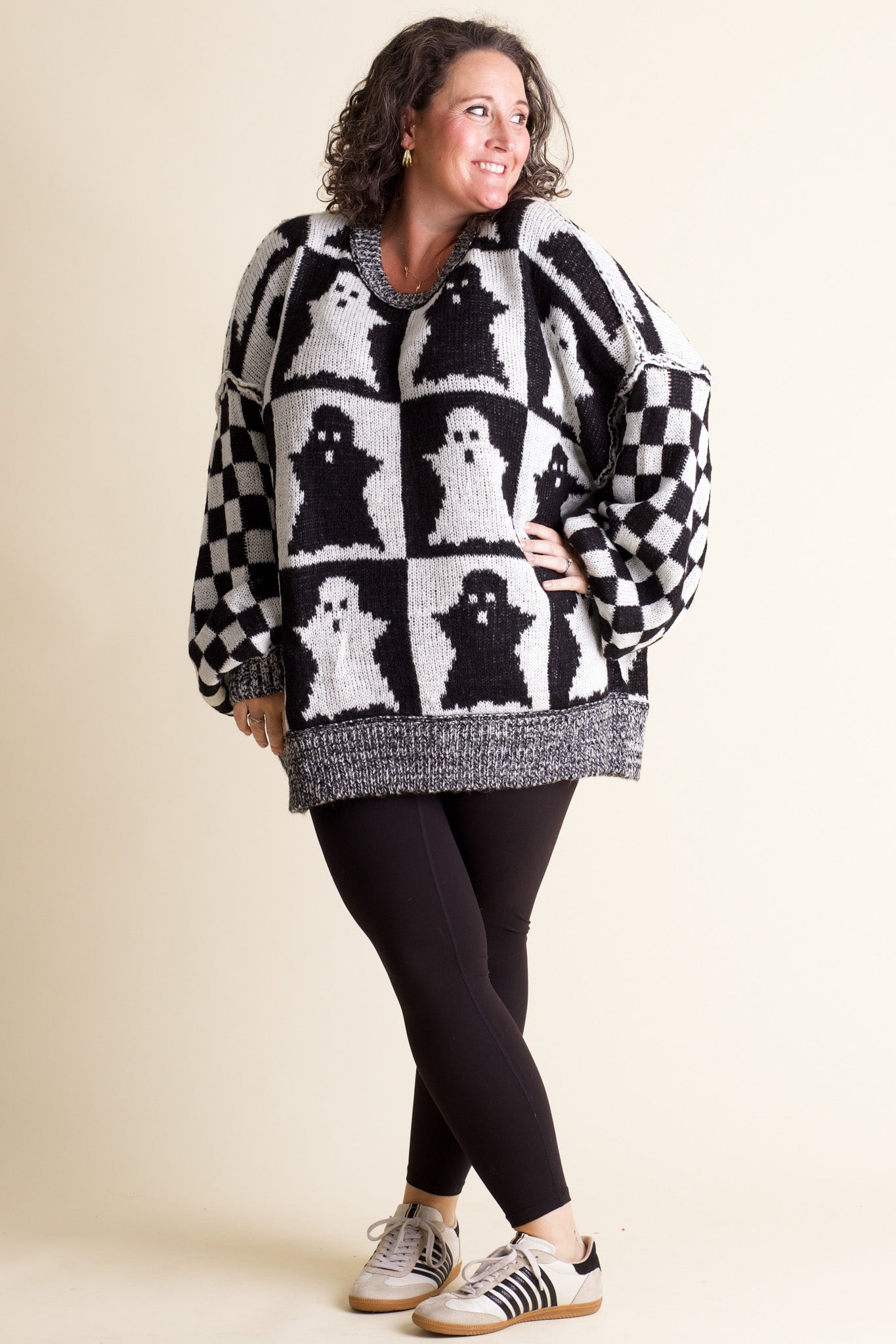 Ghost Spooky Season Checkered Sweater