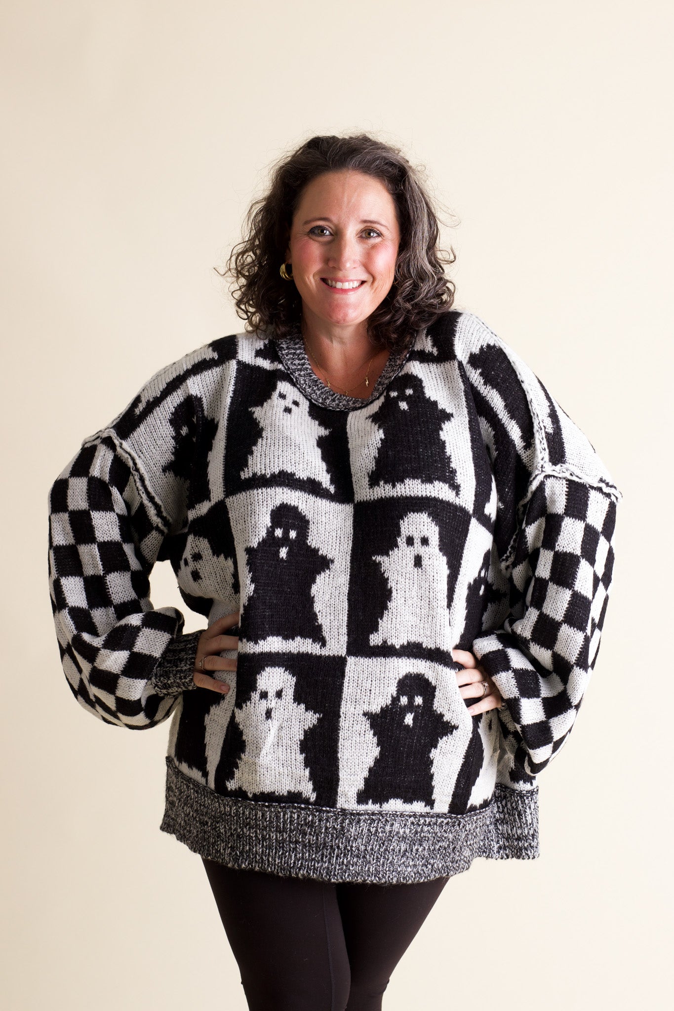 Ghost Spooky Season Checkered Sweater