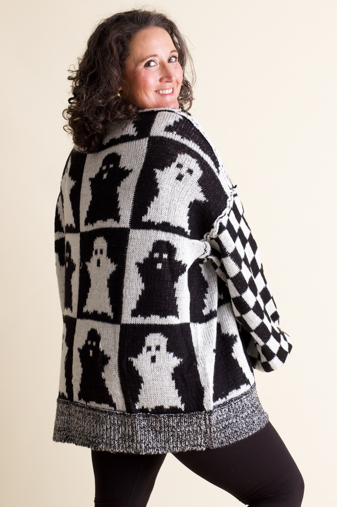 Ghost Spooky Season Checkered Sweater