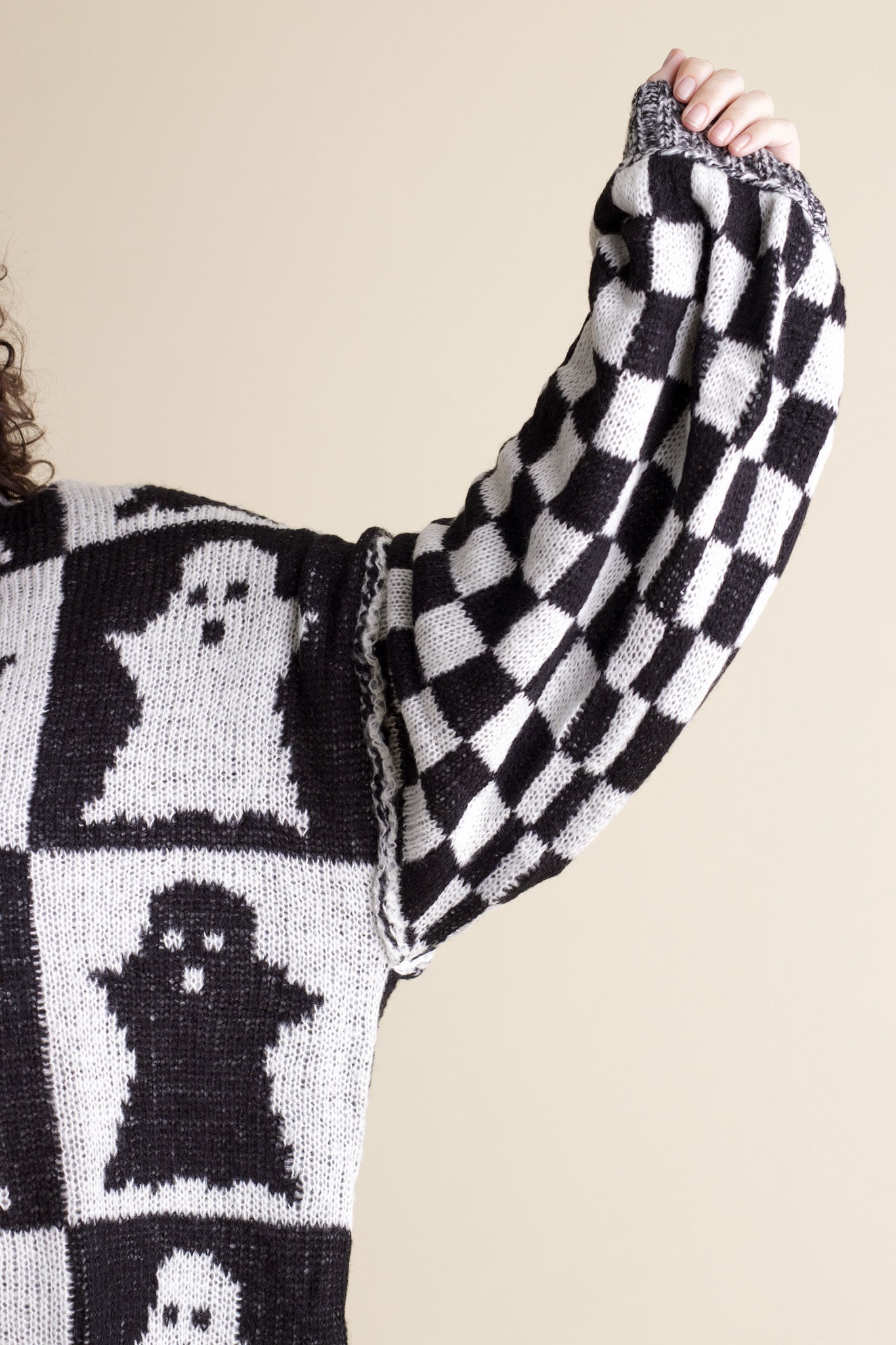 Ghost Spooky Season Checkered Sweater
