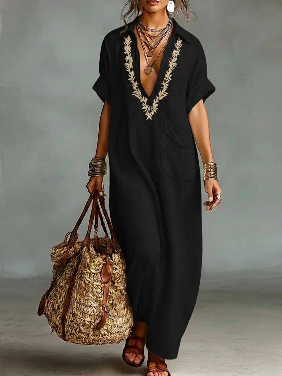 Women's Loose Pocket Casual Lapel Dress