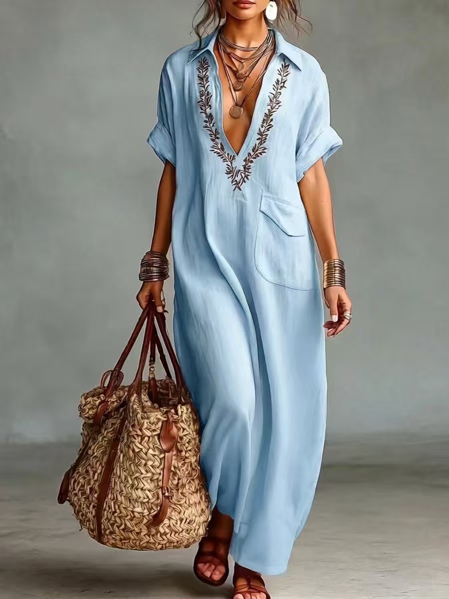 Women's Loose Pocket Casual Lapel Dress