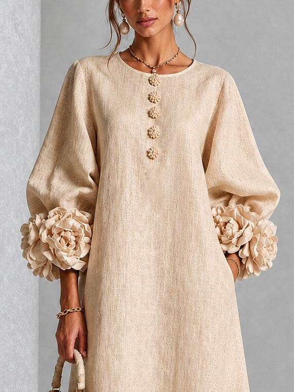  Floral Button-down Midi Dress With Striking Floral Cuffs