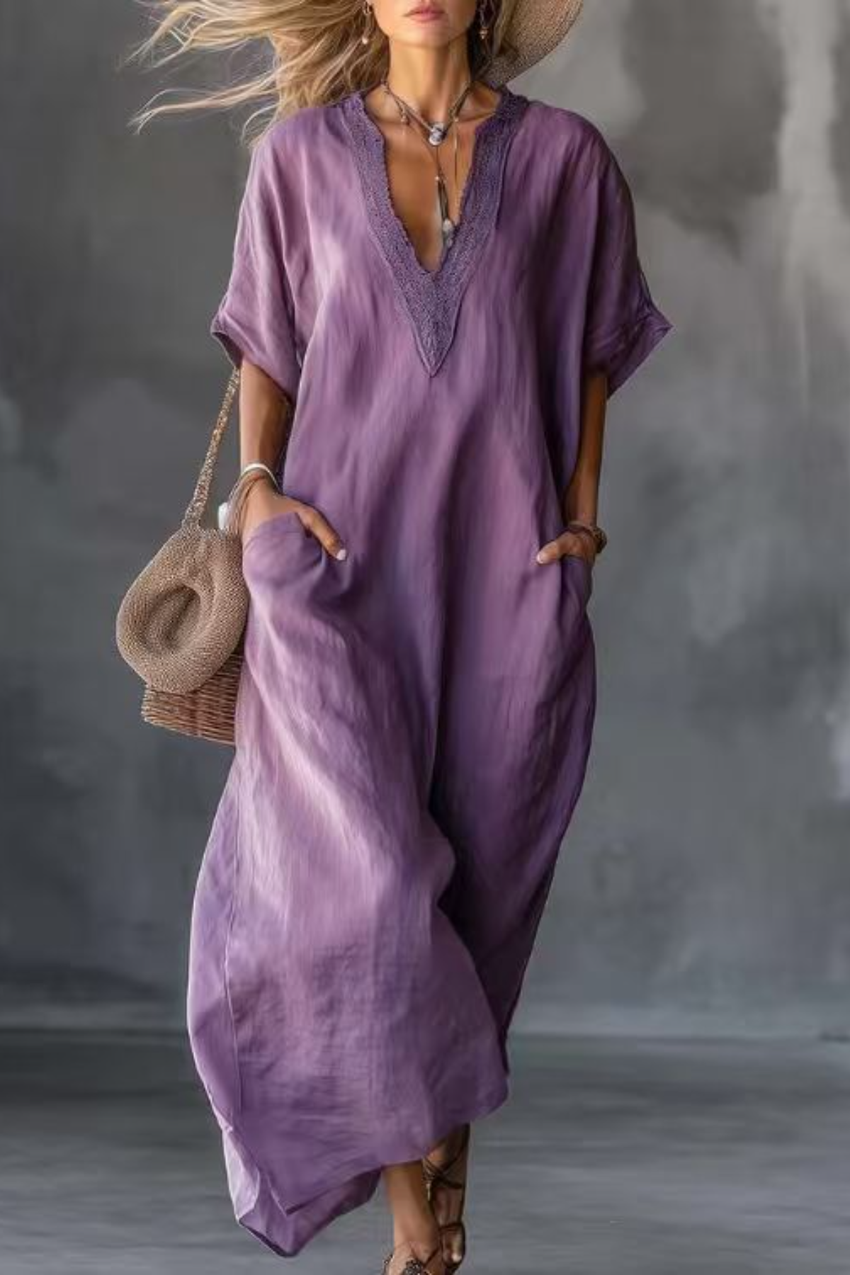 Women's Retro Casual V-neck Dress