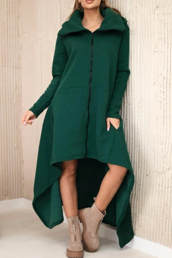 Asymmetrical Hem Solid Hoodie Dress Oversized