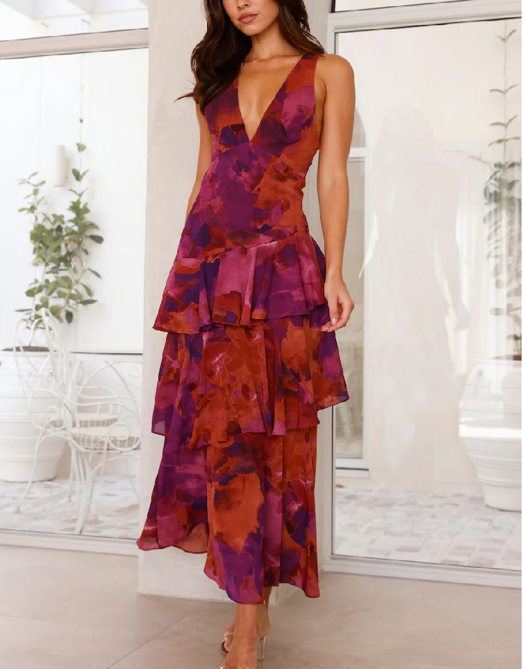 Strappy Back Ruffle Midi Dress