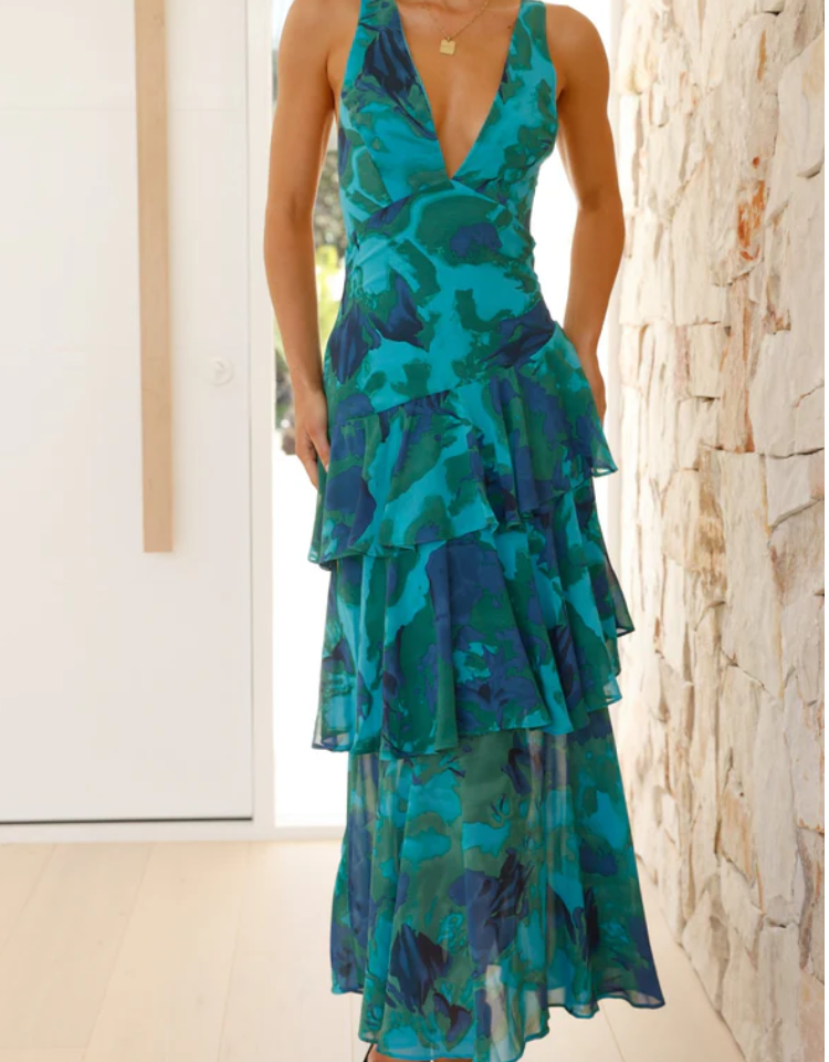 Strappy Back Ruffle Midi Dress