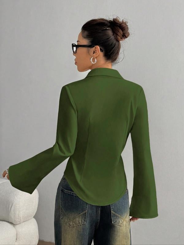 Women's Slim-Fit Button-Down Long-Sleeved Casual Shirt, Suitable for Daily Commuting