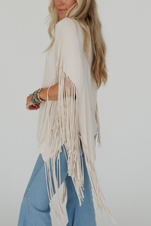 Fringed Bat-Sleeve Top