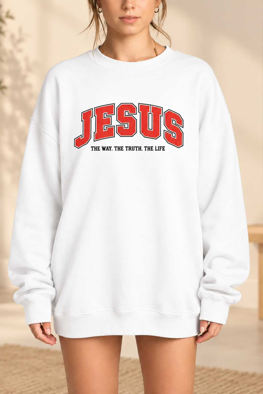 Everyday Black Crewneck Sweatshirt with "JESUS - The Way. The Truth. The Life" Print Hoodie Womenswear