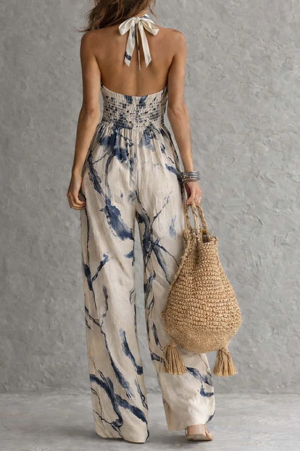 Backless Printed Wide-leg Jumpsuit