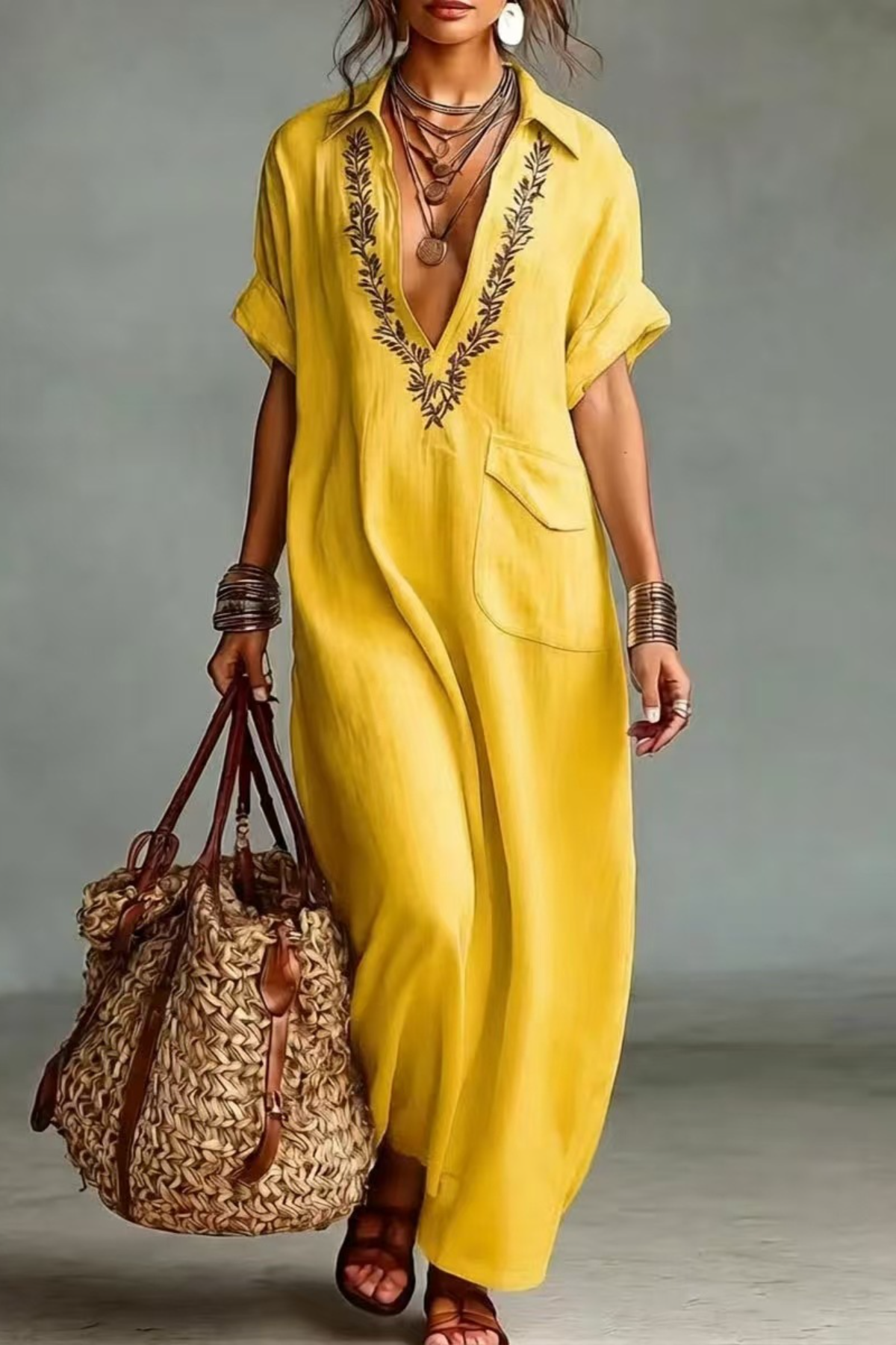 Women's Loose Pocket Casual Lapel Dress