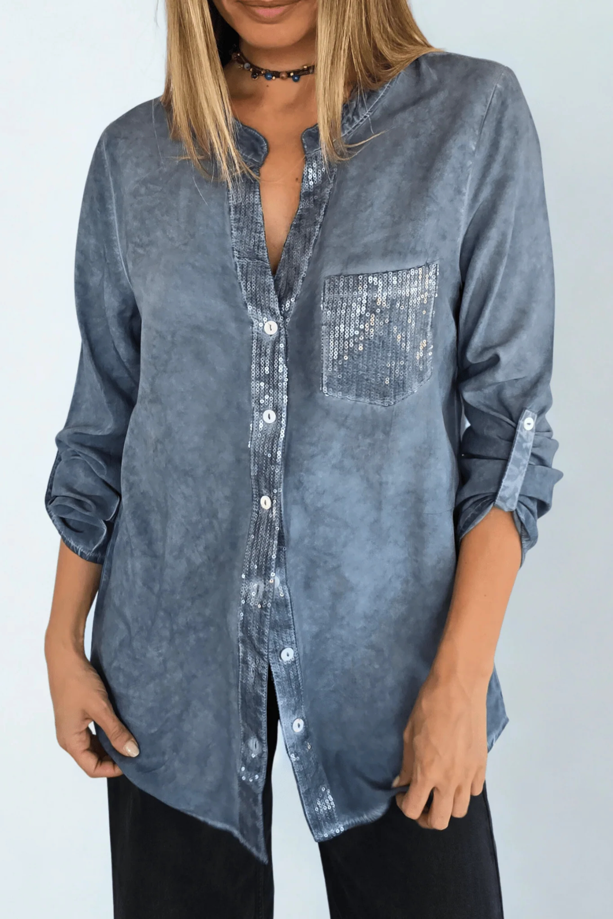 Women's Shiny Long-Sleeved Shirt