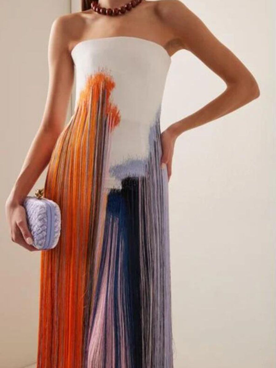 Women's Tube Top Tassel Elegant Dress