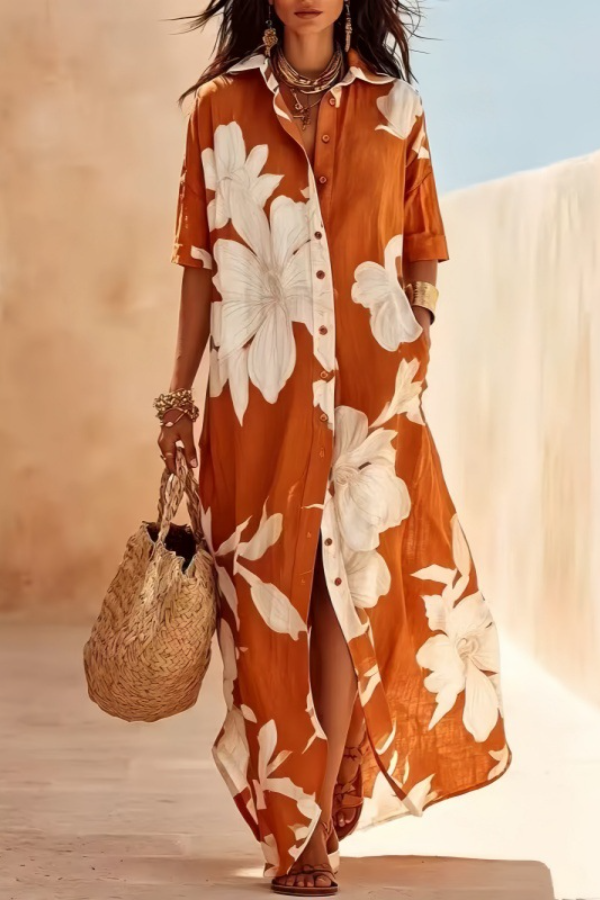 Floral Print Button-Down Shirt Maxi Dress