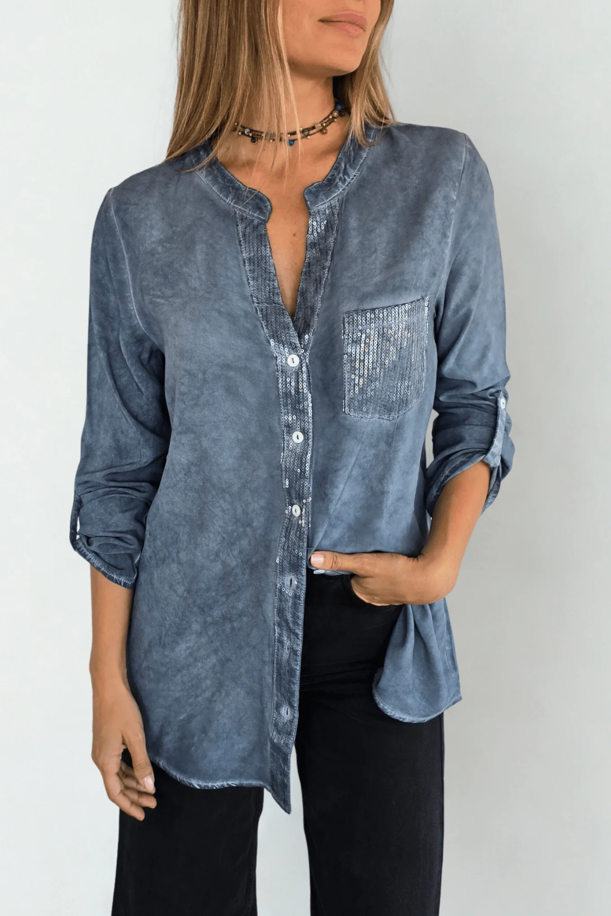 Women's Shiny Long-Sleeved Shirt