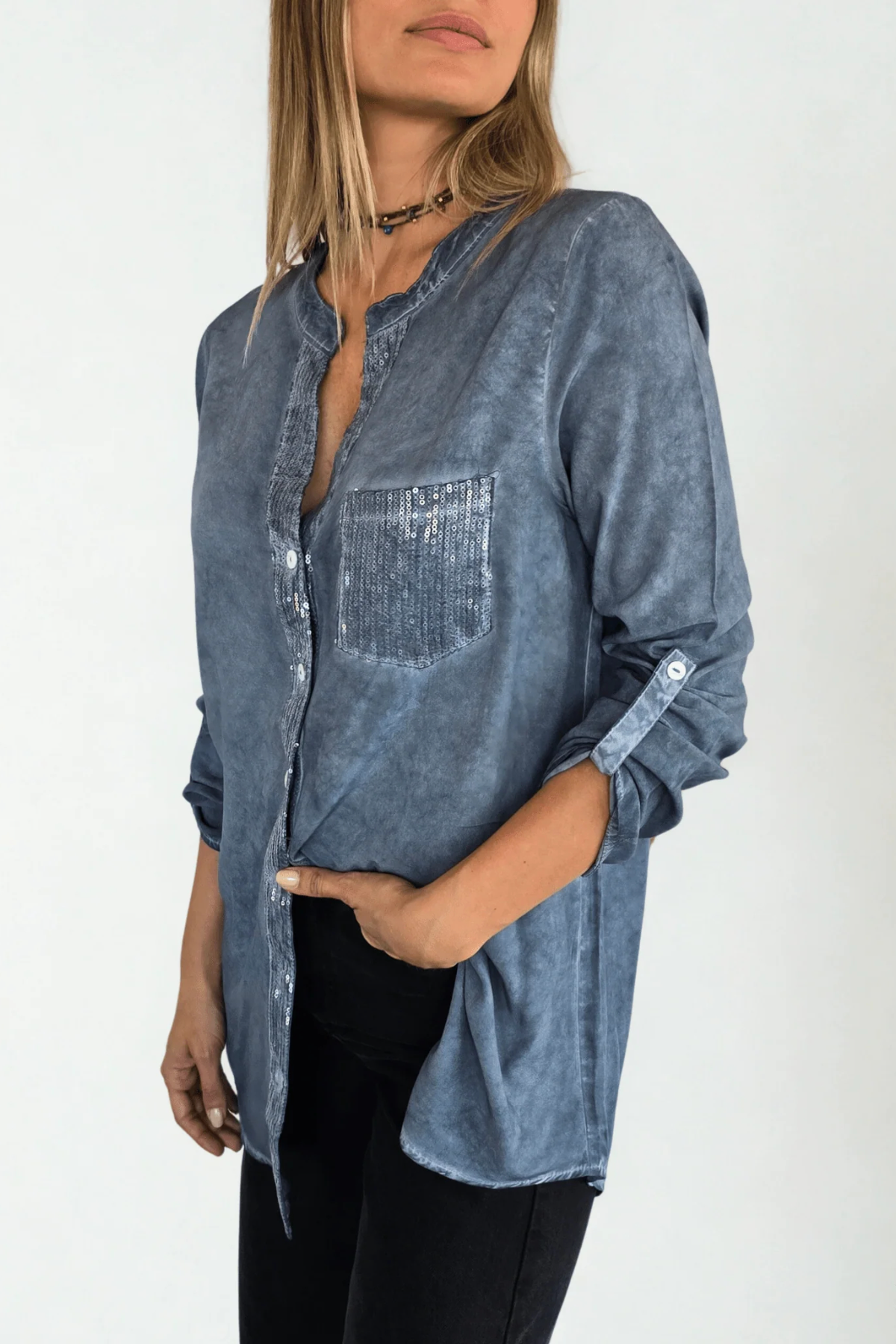 Women's Shiny Long-Sleeved Shirt