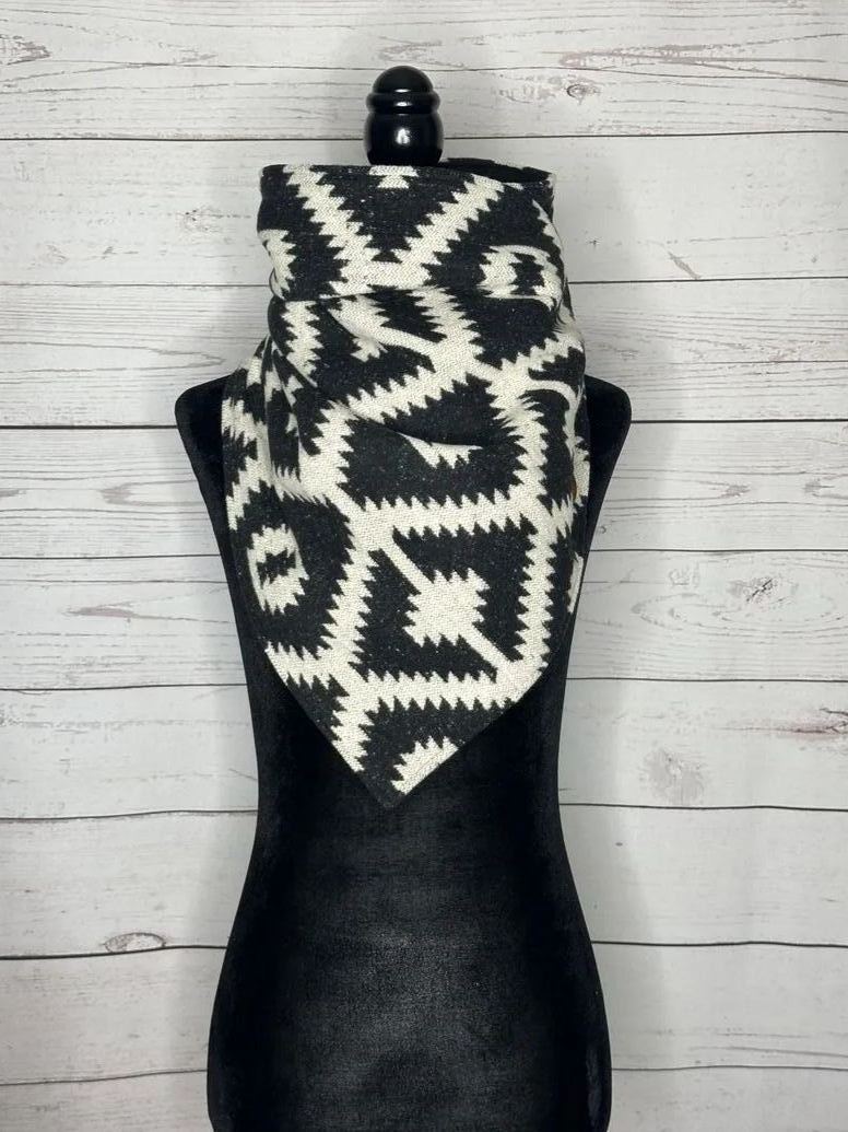Women's Black & White Western Aztec Warm Neck Hood