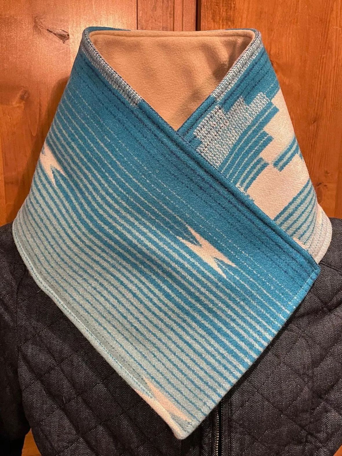 Women's Western Cowboy Blue Aztec Warm Neck Hood